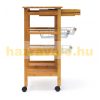 Rolling bamboo service cart, kitchen cart with 3 removable baskets, wine rack 