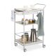 Rolling steel service trolley with pull-out drawer and 3 shelves