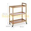 Kitchen cart with wheels 3-level bamboo kitchen cart 76.5 x 58 x 30 cm