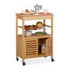 Rolling bamboo service cart, small kitchen cart with basket, lots of storage space 