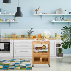   Zsúrkocsi gurulós bambusz szervizkocsi, konyhai kiskocsi kosárral, sok tárolóhellyel 