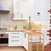 Rolling bamboo service cart, small kitchen cart with basket, lots of storage space 