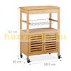 Rolling bamboo service cart, small kitchen cart with basket, lots of storage space 