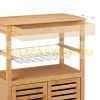 Rolling bamboo service cart, small kitchen cart with basket, lots of storage space 