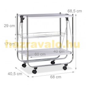   Zsúrkocsi gurulós összecsukható fém szervizkocsi kosárral fehér színben