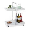 Party cart rolling serving cart, bar cart white with 2 shelves 