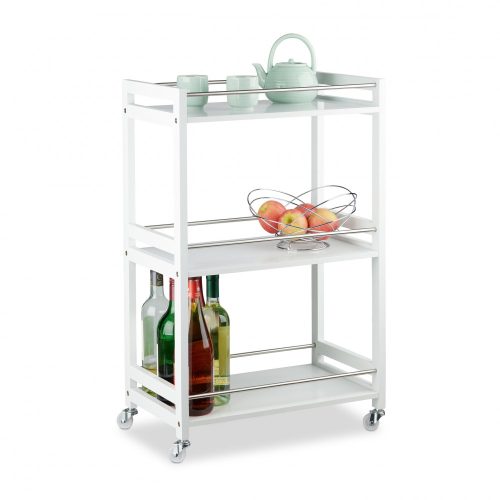 Serving cart on wheels, white, 3 levels, 80.5 x 51 x 30 cm