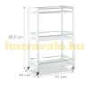 Serving cart on wheels, white, 3 levels, 80.5 x 51 x 30 cm
