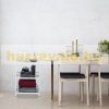 Rolling trolley bamboo serving trolley in white color with 3 shelves 76.5 x 46 x 38 cm