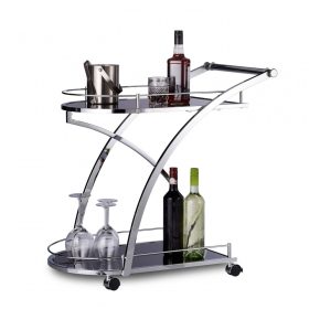   Zsúrkocsi gurulós króm konyhai kocsi 2 szintes fekete üveglappal 