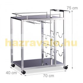   Zsúrkocsi gurulós króm konyhai kocsi edzett üveggel bortartóval és pohártartóval