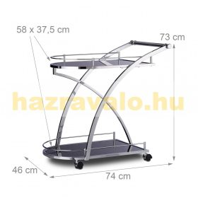   Zsúrkocsi gurulós króm konyhai kocsi 2 szintes fekete üveglappal 