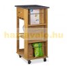 Kitchen cart on wheels with a marble surface and wine rack 