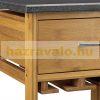 Kitchen cart on wheels with a marble surface and wine rack 