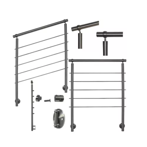 Rozsdamentes lépcsőkorlát 120 cm állítható erkélykorlát 5 db keresztrúddal oldalsó rögzítéssel 50 mm távtartó 2 oszloppal