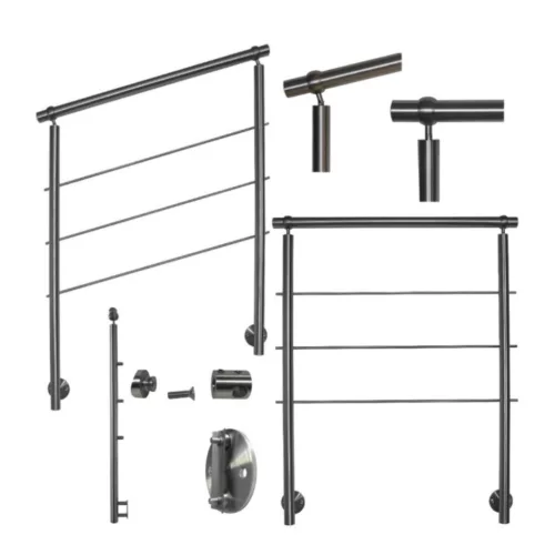 Rozsdamentes lépcsőkorlát 140 cm 2 oszloppal 3 db keresztrúddal 50 mm távtartó oldalsó rögzítéssel 