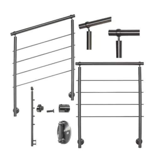 Rozsdamentes lépcsőkorlát 140cm állítható erkélykorlát 2 oszloppal 4 db keresztrúddal 50 mm távtartó oldalsó rögzítéssel 