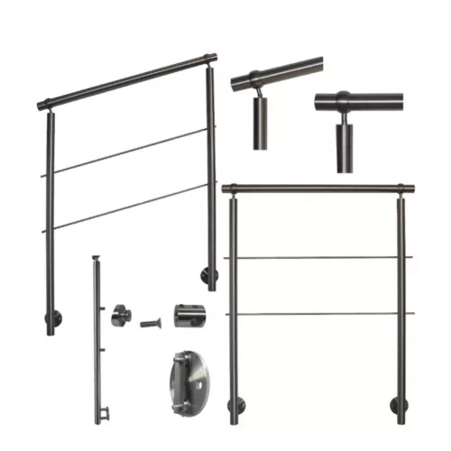 Rozsdamentes lépcsőkorlát állítható lépcsőkorlát oldalsó rögzítéssel 160 cm 2 oszloppal 2 db keresztrúddal 50 mm távtartó