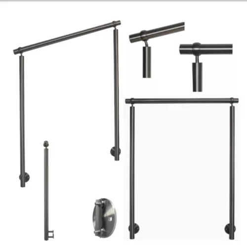 Állítható rozsdamentes lépcsőkorlát 200cm erkélykorlát oldalsó rögzítéssel 3 oszloppal keresztrúd nélkül 50 mm távtartó