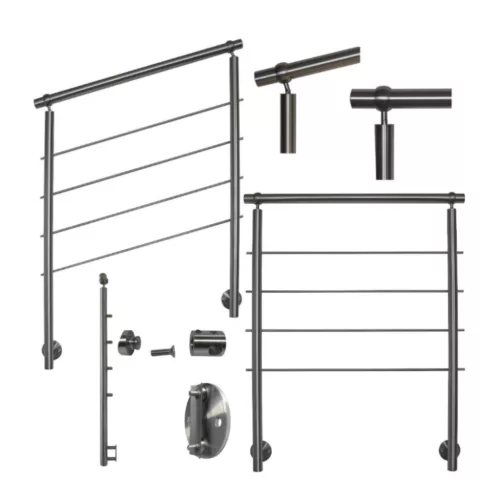 Rozsdamentes lépcsőkorlát állítható erkélykorlát oldalsó rögzítéssel 80 cm hosszú 2 oszloppal 4 db keresztrúd 50 mm távtartó