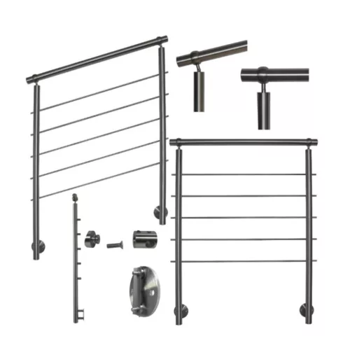 Rozsdamentes lépcsőkorlát állítható erkélykorlát oldalsó rögzítéssel 80 cm hosszú 2 oszloppal 5 db keresztrúd 50 mm távtartó