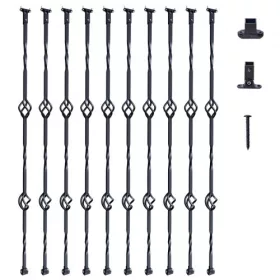   Korlátoszlop 10 db 56x56x1122 mm matt fekete horganyzott acél dupla díszítéssel lépcsőkorlát oszlop szett