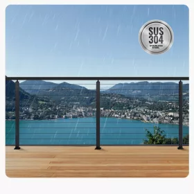   Kábeles korlátoszlop 4 db 106,7x3x5 cm fekete lépcsőkorlát oszlop horizontális lyukakkal