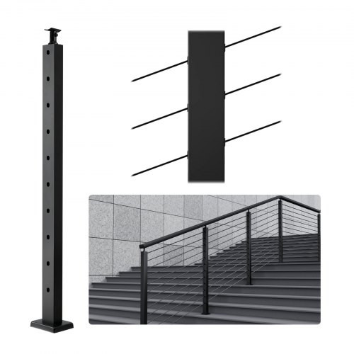 Korlátoszlop 91,44x2,54x5,08 cm, 30°-os szögben fúrt lyukakkal fekete 1 db lépcsőkorlát