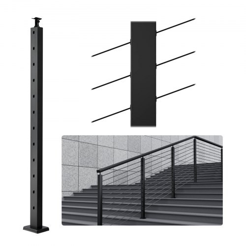 Korlátoszlop fekete 106,68x2,54x5,08 cm 30°-os szögben fúrt lyukakkal 1 db lépcsőkorlát