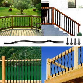   Korlátoszlop matt fekete 51 darab 82 cm hosszú hullámos fém korlát balusztrád szett