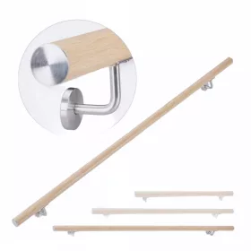   Lépcsőkorlát rozsdamentes acél és alumínium 100 cm korlát bükk fa hatású