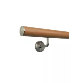   Lépcsőkorlát 100-200 cm rozsdamentes acél tartóval Ø 42 mm kapaszkodó egyenes végzáróval 160 cm bükkfából 