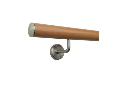 Lépcsőkorlát 100-200 cm rozsdamentes acél tartóval Ø 42 mm kapaszkodó egyenes végzáróval 160 cm bükkfából 