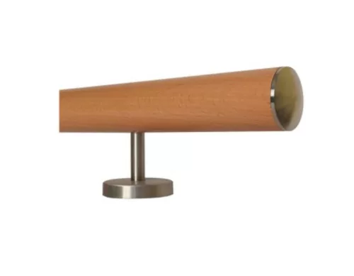 Lépcsőkorlát 3 rozsdamentes acél egyenes tartóval Ø42 mm kapaszkodó egyenes végzáróval 160 cm bükkfából 