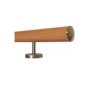   Lépcsőkorlát 200 cm 3 rozsdamentes acél egyenes tartóval Ø 42 mm kapaszkodó egyenes végzáróval bükkfából 