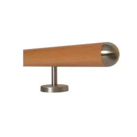   Lépcsőkorlát 100-200 cm rozsdamentes acél egyenes tartóval Ø 42 mm kapaszkodó félgömb végzáróval 160 cm bükkfából 