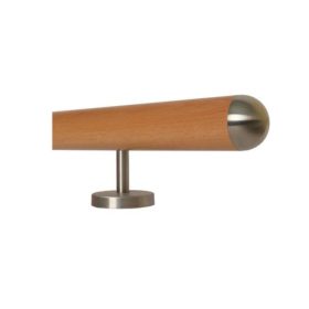 Lépcsőkorlát rozsdamentes acél egyenes tartóval Ø 42 mm kapaszkodó félgömb végzáróval 160 cm bükkfáb