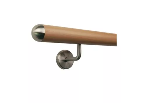 Lépcsőkorlát 100-200 cm rozsdamentes acél tartóval Ø 42 mm kapaszkodó félgömb végzáróval 140 cm bükkfából 