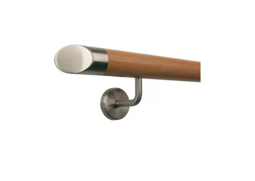 Lépcsőkorlát 100-200 cm rozsdamentes acél tartóval Ø 42 mm kapaszkodó ferde végzáróval 100 cm bükkfából 