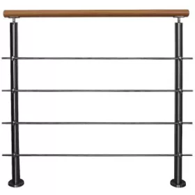   Rozsdamentes acél korlát bükk kapaszkodóval 140 cm 2 oszloppal és 4 merevítő keresztrúddal