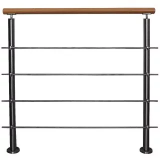 Rozsdamentes acél korlát bükk kapaszkodóval 140 cm 2 oszloppal és 4 merevítő keresztrúddal