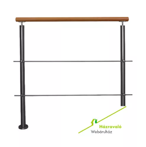 Rozsdamentes acél korlát bükk kapaszkodóval 200 cm 3 oszloppal és 2 db merevítő keresztrúddal