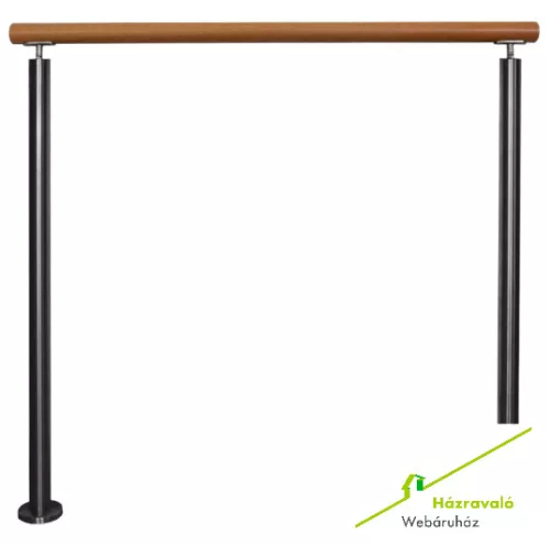 Rozsdamentes lépcsőkorlát bükk kapaszkodóval 200 cm keresztrúd nélkül vagy 2-3-4-5 db keresztrúddal saválló inox anyagból