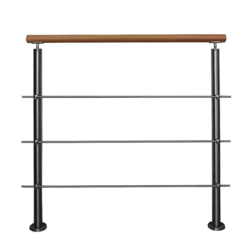 Rozsdamentes korlát szett bükkfa kapaszkodóval 340 cm, 4 oszloppal, 3 keresztléccel