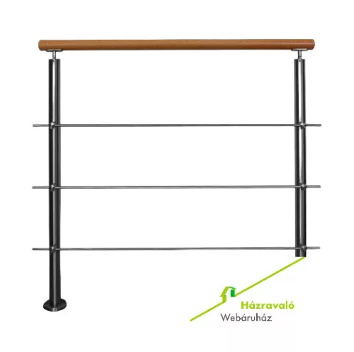 Rozsdamentes acél korlát bükk kapaszkodóval 80 cm 2 oszloppal és 3 db merevítő keresztrúddal