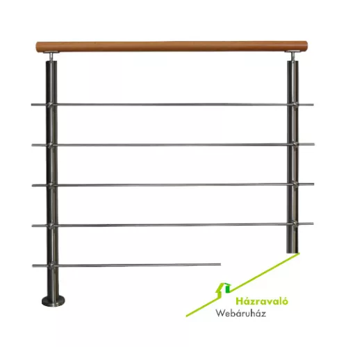 Rozsdamentes acél korlát bükk kapaszkodóval 80 cm 2 oszloppal és 5 db merevítő keresztrúddal