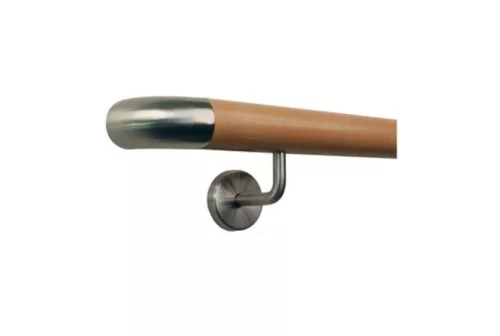 Lépcsőkorlát rozsdamentes acél tartóval Ø 42 mm kapaszkodó ívelt végzáróval 140 cm bükkfából 