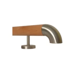   Lépcsőkorlát 100-200 cm rozsdamentes acél egyenes tartóval Ø 42 mm kapaszkodó ívelt végzáróval 140 cm bükkfából 