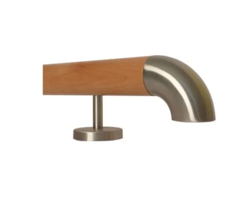 Lépcsőkorlát 100-200 cm rozsdamentes acél egyenes tartóval Ø 42 mm kapaszkodó ívelt végzáróval 140 cm bükkfából 