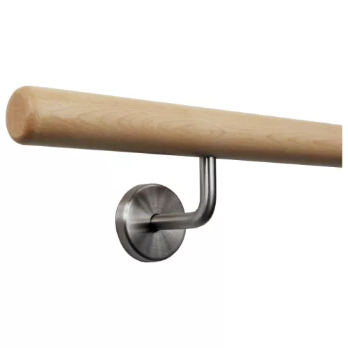 Lépcsőkorlát rozsdamentes acél tartóval Ø 35 mm kapaszkodó 220 cm juharfából 